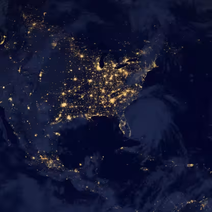 Satellite image at night of East Coast